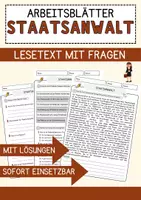 Vorschau - Arbeitsblätter - Staatsanwalt Beruf Arbeitsblätter mit Fragen + Lösungen Deutsch DaZ AB - Deckblatt