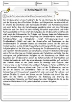 Vorschau - Arbeitsblätter - Straßenwärter Beruf Arbeitsblätter mit Fragen + Lösungen Deutsch DaZ AB - Seite 1