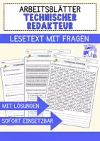 Vorschau - Arbeitsblätter - Technischer Redakteur Beruf Arbeitsblätter mit Fragen + Lösungen Deutsch DaZ AB - Deckblatt