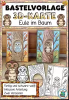 Vorschau - Mal- und Bastelvorlagen - 3D-Bild Eule im Baum - Herbstliche Bastelvorlage - Deckblatt