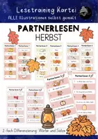 Vorschau - Arbeitsblätter - Partnerlesen Herbst | Freiarbeit Klasse 1 und 2 - Wörter und Sätze - Deckblatt