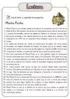 Vista previa - Hojas de trabajo - Comprensión lectora – Machu Picchu + soluciones con material complementario y banco de palabras - página 1