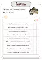 Vista previa - Hojas de trabajo - Comprensión lectora – Machu Picchu + soluciones con material complementario y banco de palabras - página 2