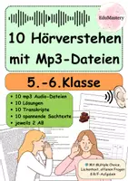 Vorschau - Unterrichtsreihen - Hörverstehen mit Audio Dateien | 10 Hörtexte, Mp3 Audio-Dateien, Arbeitsblätter und Lösungen für die Klasse 5 und Klasse 6 - Deckblatt