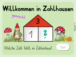 Vorschau - Stationenlernen - Zahlzerlegung - Zahlenhaus - gemischt 2-10 (Spiel 2) - interaktive PDF/Quiz - Seite 1