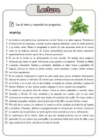Vista previa - Hojas de trabajo - Comprensión lectora – menta + soluciones con material complementario y banco de palabras - página 1
