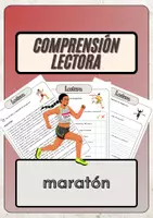 Vista previa - Hojas de trabajo - Comprensión lectora – maratón + soluciones con material complementario y banco de palabras - Portada