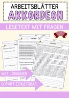 Vorschau - Arbeitsblätter - Akkordeon Musik Lesetext mit Richtig Falsch Multiple Choice und Offenen Fragen - Deckblatt