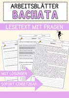 Vorschau - Arbeitsblätter - Bachata Musik Lesetext mit Richtig Falsch Multiple Choice und Offenen Fragen - Deckblatt