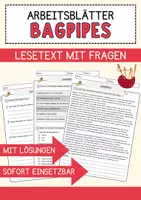 Vorschau - Arbeitsblätter - Bagpipes Musik Lesetext mit Richtig Falsch Multiple Choice und Offenen Fragen - Deckblatt