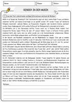Vorschau - Arbeitsblätter - Gender in der Musik Musik Lesetext mit Richtig Falsch Multiple Choice und Offenen Fragen - Seite 1