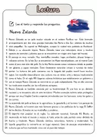 Vista previa - Hojas de trabajo - Comprensión lectora – Nueva Zelanda + soluciones con material complementario y banco de palabras - página 1