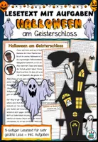 Vorschau - Arbeitsblätter - 5seitiger Lesetext "Halloween am Geisterschloss" mit Aufgaben DaZ / Deutsch #huhuhalloween - Deckblatt