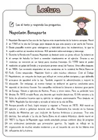 Vista previa - Hojas de trabajo - Comprensión lectora – Napoleón Bonaparte + soluciones con material complementario y banco de palabras - página 1