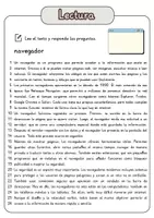 Vista previa - Hojas de trabajo - Comprensión lectora – navegador + soluciones con material complementario y banco de palabras - página 1