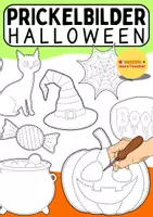 Vorschau - Mal- und Bastelvorlagen - 🎃 Halloween Prickelbilder | 11 Motive in Farbe & Schwarz-Weiß | 2 Größen I Bastelideen & Fensterbilder - Deckblatt