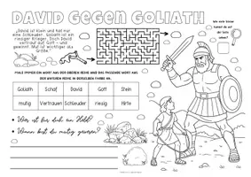 Vorschau - Stundenentwürfe - David und Goliath - Religion Bibelgeschichten "Spiel- & Rätselmatte" | David und Goliath Grundschule | David und Goliath Klasse 2, 3 & 4 | David gegen Goliath | Aufgaben für Schnelle | Ich bin fertig Aufgaben | Lückenfüller - Seite 1