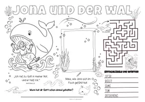 Vorschau - Stundenentwürfe - Jona und der Wal - Religion Bibelgeschichten "Spiel- & Rätselmatte" | Religion Jona Grundschule | Jona und der Wal Klasse 2, 3 & 4 | Religion Jona und der Wal | Aufgaben für Schnelle | Ich bin fertig Aufgaben | Lückenfüller - Seite 1