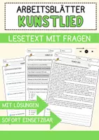 Vorschau - Arbeitsblätter - Kunstlied Musik Lesetext mit Richtig Falsch Multiple Choice und Offenen Fragen - Deckblatt