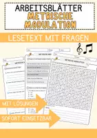 Vorschau - Arbeitsblätter - Metrische Modulation Musik Lesetext mit Richtig Falsch Multiple Choice und Offenen Fragen - Deckblatt