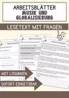 Vorschau - Arbeitsblätter - Musik und Globalisierung Musik Lesetext mit Richtig Falsch Multiple Choice und Offenen Fragen - Deckblatt