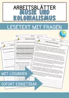 Vorschau - Arbeitsblätter - Musik und Kolonialismus Musik Lesetext mit Richtig Falsch Multiple Choice und Offenen Fragen - Deckblatt