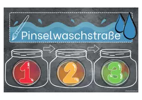 Vorschau - Mal- und Bastelvorlagen - Pinselwaschstraße + Wasserfarben Malkasten Vorlage - Seite 1