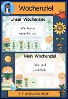Vorschau - Merkblätter - Ziel der Woche Karten Grundschule – Wochenziel mit Klassentier Löwe | Growth Mindset Reflexion - Deckblatt