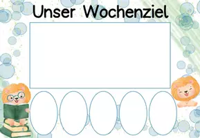 Vorschau - Merkblätter - Ziel der Woche Karten Grundschule – Wochenziel mit Klassentier Löwe | Growth Mindset Reflexion - Seite 1