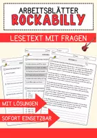 Vorschau - Arbeitsblätter - Rockabilly Musik Lesetext mit Richtig Falsch Multiple Choice und Offenen Fragen - Deckblatt