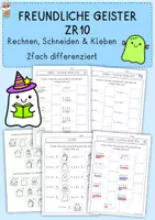 Vorschau - Arbeitsblätter - Halloween Geister ZR10, Übungsblatt - Rechnen Schneiden Kleben - Deckblatt