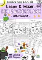 Vorschau - Mal- und Bastelvorlagen - Halloween Lesen (zuhören) und Malen der Zaubertrank, Leseverständnis, Lesetraining Klasse 1, 2, 3, 4, DaZ - Deckblatt
