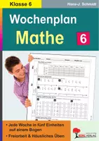 Vorschau - Arbeitsblätter - Wochenplan Mathe Klasse 6 – Jede Woche übersichtlich auf einem Bogen | Bruchrechnen, Grundrechenarten, Geometrie, individuelles Lerntempo | Mathematik Sekundarstufe I Klasse 6 Lösungen - Deckblatt