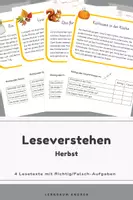 Vorschau - Arbeitsblätter - 4 Lesetexte Herbst (2. Klasse) mit Richtig/Falsch Aufgaben - Deckblatt