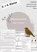 Vorschau - Arbeitsblätter - Wochenlesen - Zugvögel im Herbst - Deckblatt