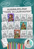 Vorschau - Stationenlernen - Ausmalbilder "Tiere in Laubhaufen" / Herbst - Deckblatt