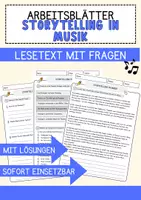 Vorschau - Arbeitsblätter - Storytelling in Musik Musik Lesetext mit Richtig Falsch Multiple Choice und Offenen Fragen - Deckblatt