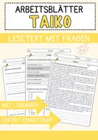 Vorschau - Arbeitsblätter - Taiko Musik Lesetext mit Richtig Falsch Multiple Choice und Offenen Fragen - Deckblatt