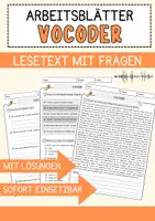 Vorschau - Arbeitsblätter - Vocoder Musik Lesetext mit Richtig Falsch Multiple Choice und Offenen Fragen - Deckblatt