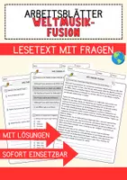 Vorschau - Arbeitsblätter - Weltmusik-Fusion Musik Lesetext mit Richtig Falsch Multiple Choice und Offenen Fragen - Deckblatt