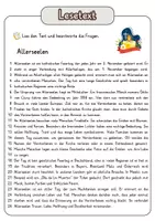 Vorschau - Arbeitsblätter - Leseverständnis (Leseverstehen) - Allerseelen + Lösungen mit didaktischer Reserve und Wortspeicher - Seite 1
