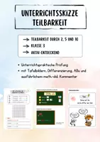 Vorschau - Stundenentwürfe - Teilbarkeit Klasse 3 Teilbarkeitsregeln Mathematik Unterrichtsskizze Vielfache Teiler - Deckblatt