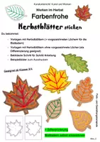 Vorschau - Mal- und Bastelvorlagen - Kunst im Herbst: Farbenfrohe Herbstblätter sticken (Werken) - Deckblatt