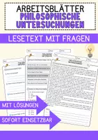 Vorschau - Arbeitsblätter - Philosophische Untersuchungen Ethik und Philosophie Lesetext mit Richtig Falsch Multiple Choice und Fragen zum Text - Deckblatt