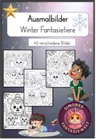 Vorschau - Mal- und Bastelvorlagen - Ausmalbilder: Winter mit Fantasiekreaturen - Deckblatt
