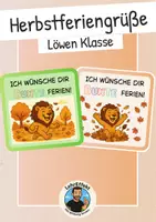 Vorschau - Mal- und Bastelvorlagen - Feriengruß Herbstferien - Löwen Klasse - Deckblatt
