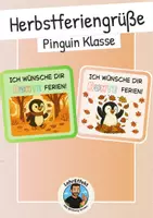 Vorschau - Mal- und Bastelvorlagen - Feriengruß Herbstferien - Pinguin Klasse - Deckblatt