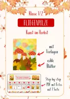 Vorschau - Mal- und Bastelvorlagen - Herbstbild Kunst Klasse 1 2 Fliegenpilze Pilze 3D-Effekt inklusive Tafelbild - Deckblatt