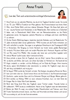 Vorschau - Arbeitsblätter - Anne Frank Arbeitsblätter mit Fragen + Lösungen Lesetext Wortspeicher didaktische Reserve - Seite 3