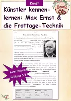 Vorschau - Arbeitsblätter - Kunst AB: Lückentext zu Max Ernst & Frottage (Klasse 5-6) - Deckblatt